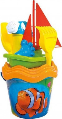 Blauw/oranje clownvis strandemmer/zandbak speelset voor kinderen - Clownvissen - Emmertje - Gietertje - Zandvormpjes - Zandbakspeeltjes - Zandspeelset - Strandspeelgoed voor jongens/meisjes